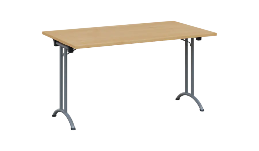 SLA 140 lak skládací jednací stůl 1394x800, deska 25 mm, podnož stříbrný lak, deska javor horský